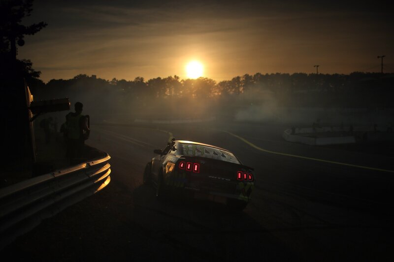 Drifting Race Car — Black, Dramatic, Sunset