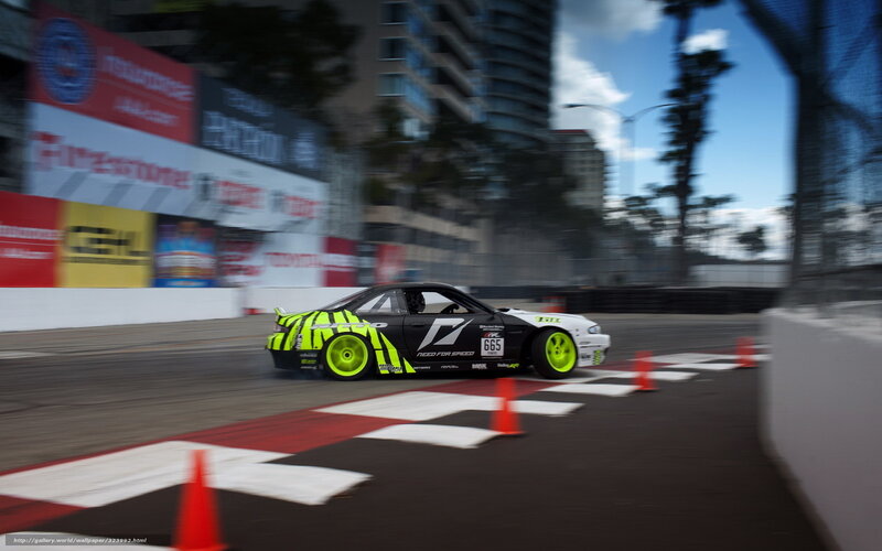 Drifting Race Car — Black, Dynamic, Afternoon, Photograph, Race Track, Cones