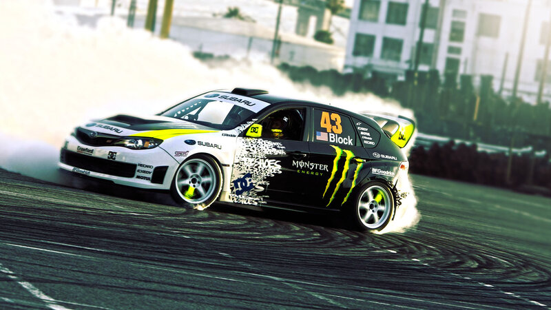 Drifting Race Car — Black, Dynamic, Afternoon