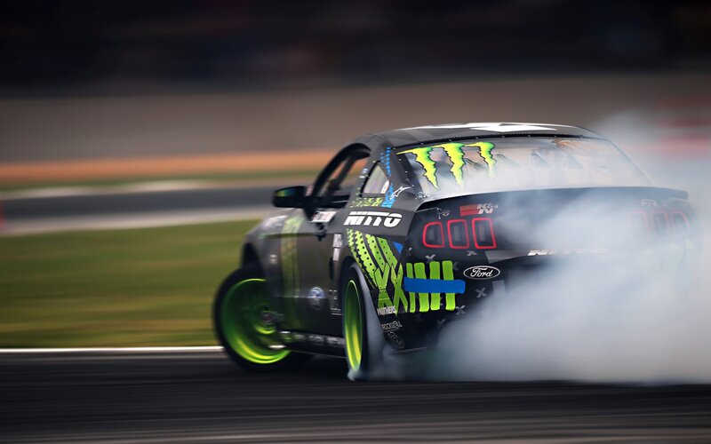 Drifting Race Car — Black, Dynamic, Night, Photograph, Smoke