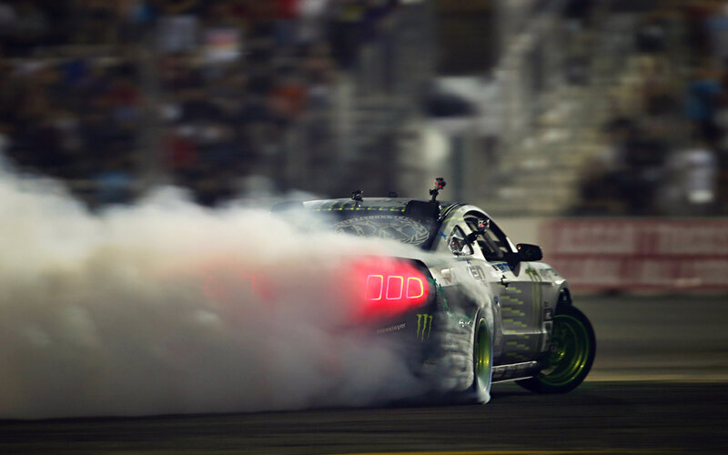 Drifting Race Car — Black, Dynamic, Night