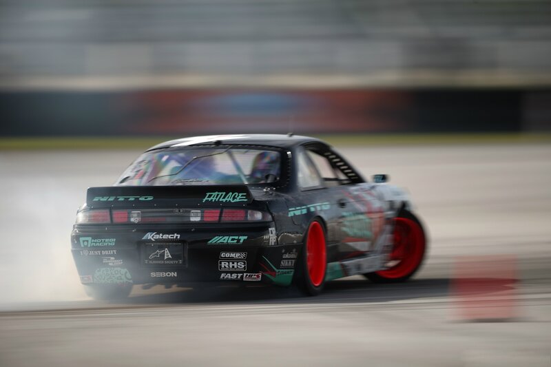 Drifting Race Car — Black, Dynamic, Photograph, Race Track, Tire Smoke