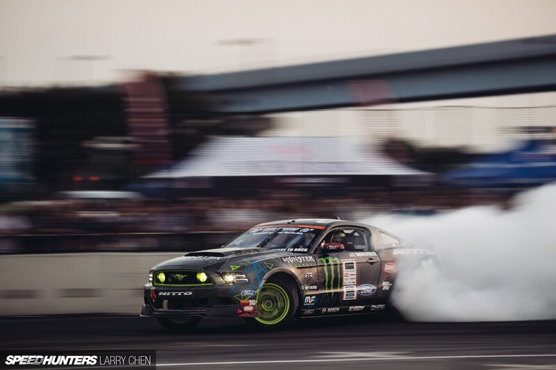 Drifting Race Car — Black, Dynamic, Sunset, Photograph