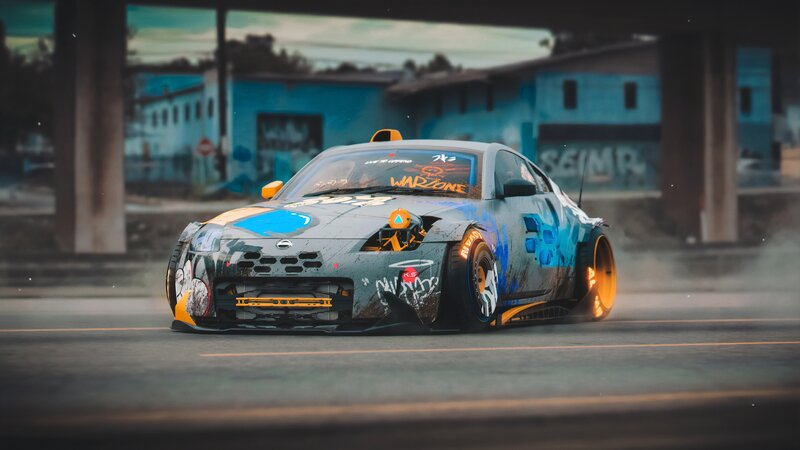 Drifting Race Car — Gray, Dramatic, Afternoon, Digital Art