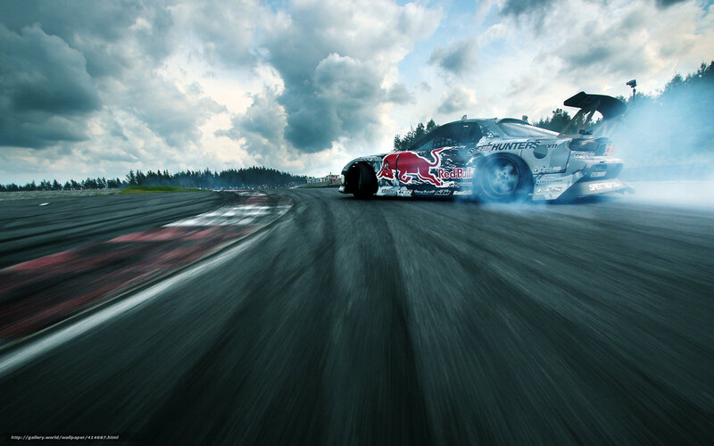 Drifting Race Car — Gray, Dramatic, Afternoon, Photograph, Smoke, Race Track