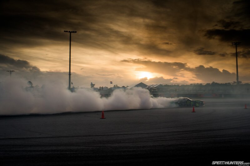 Drifting Race Car — Gray, Dramatic, Sunset, Photograph