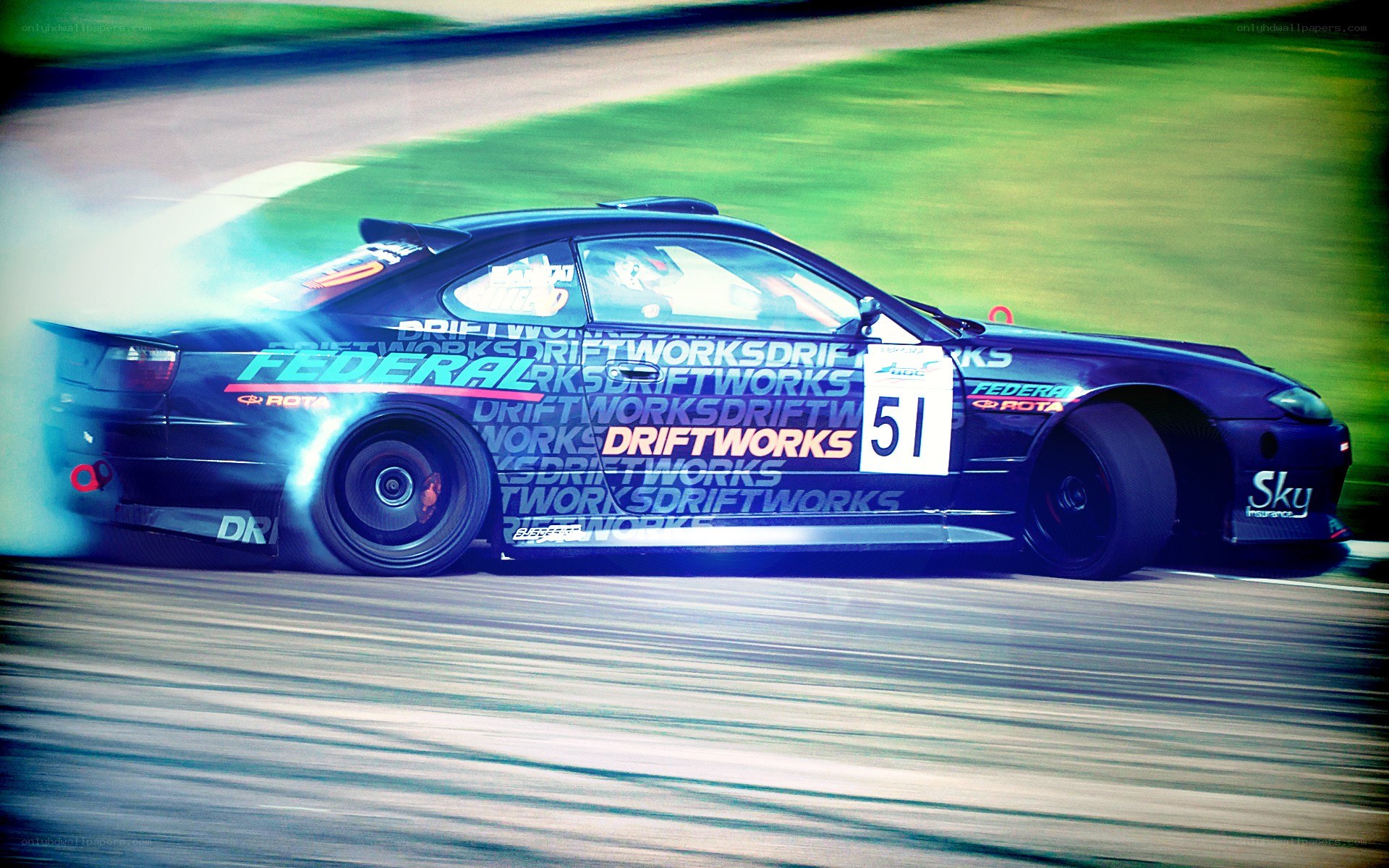 drifting race car in action