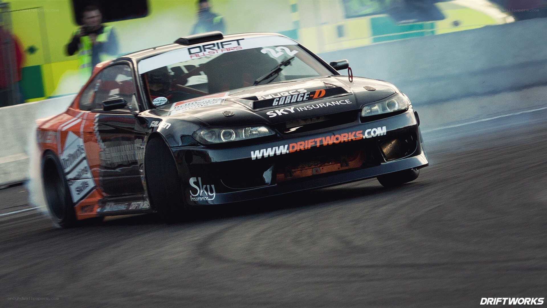 Drifting race car in action