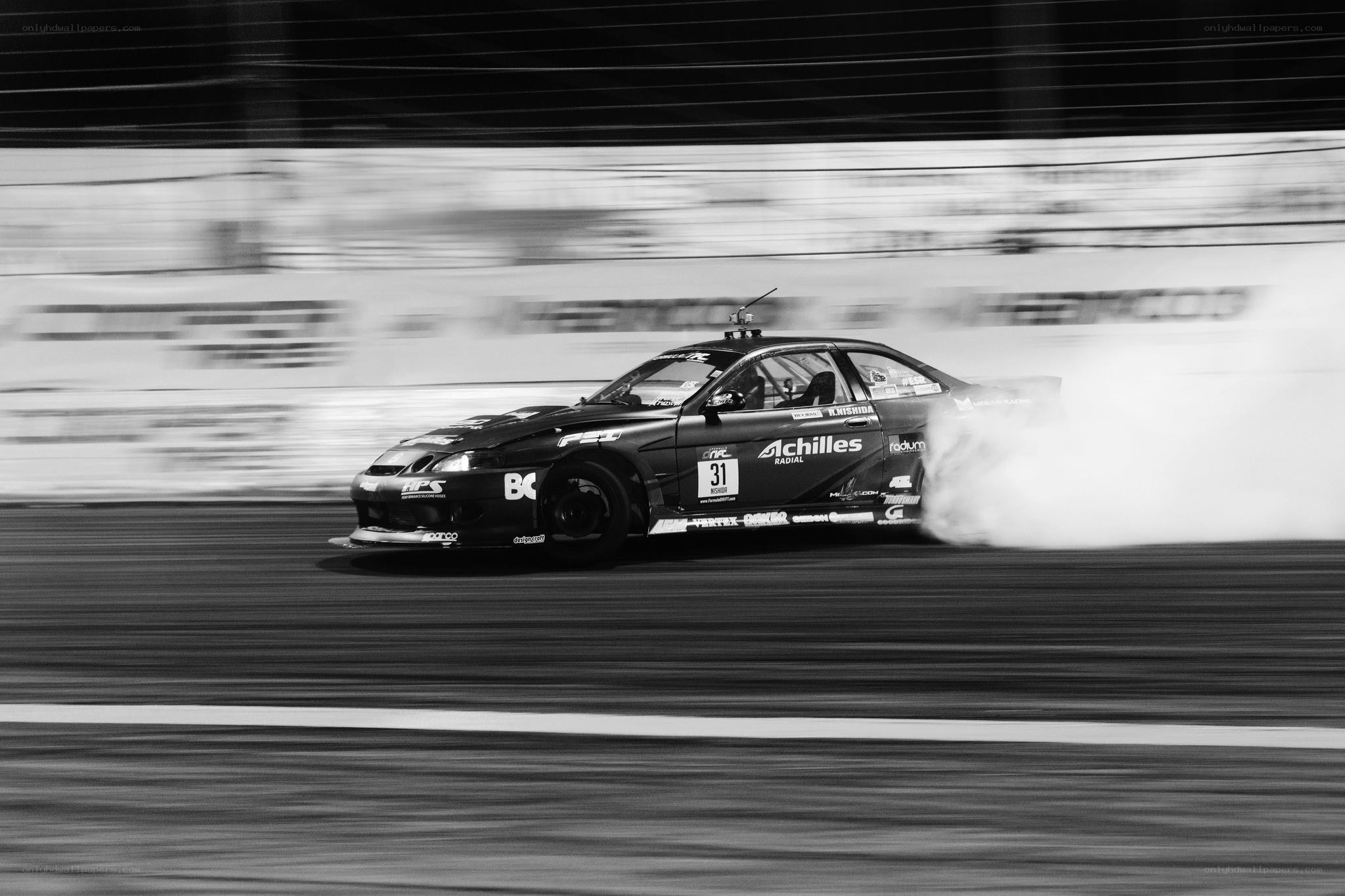 Drifting race car in action