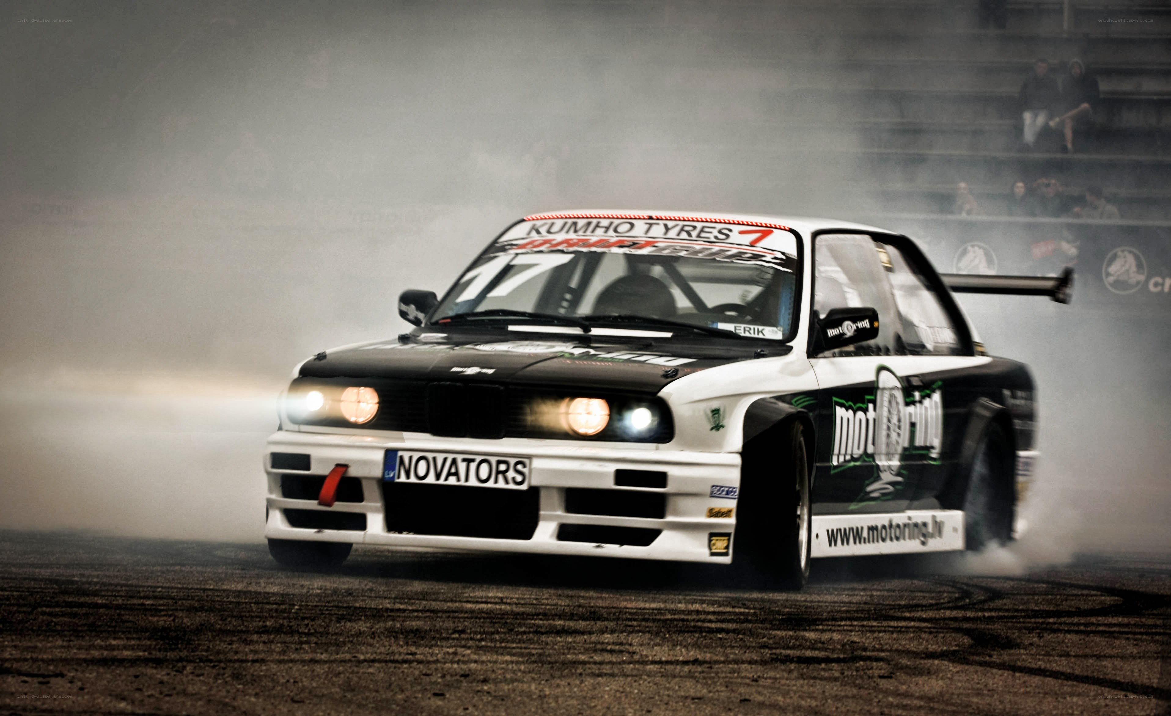 Drifting race car in action