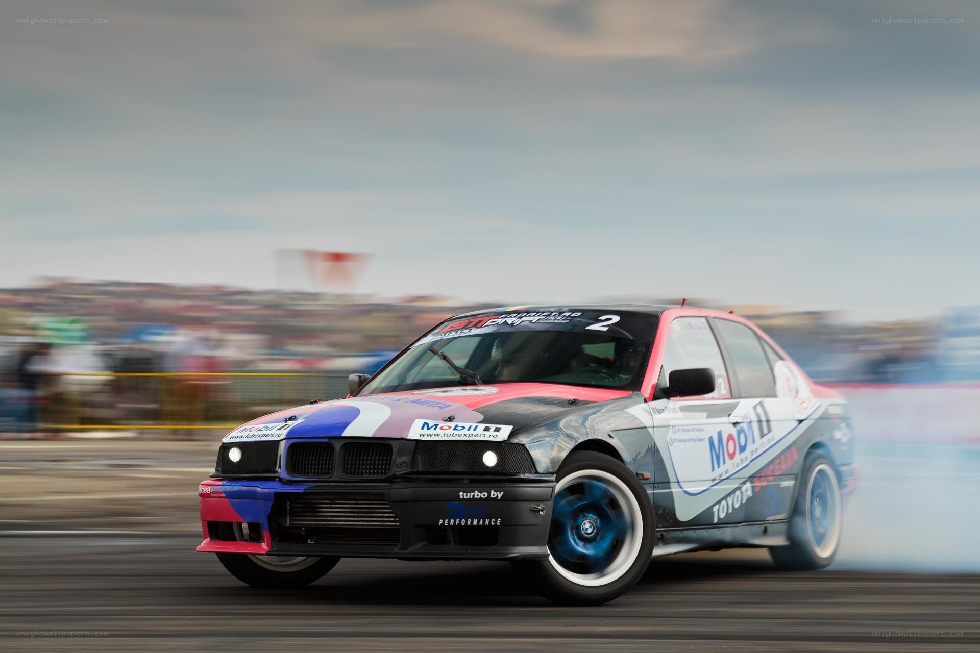 Drifting race car in action