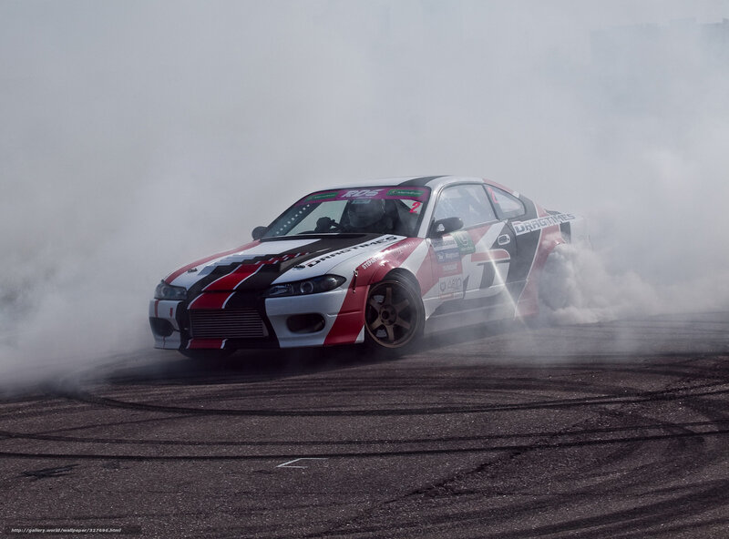 Drifting race car in action