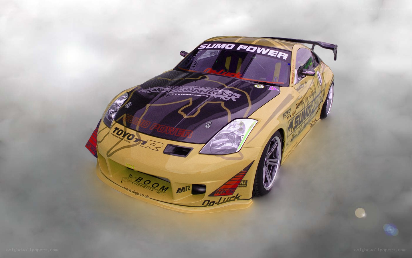drifting race car in smoke