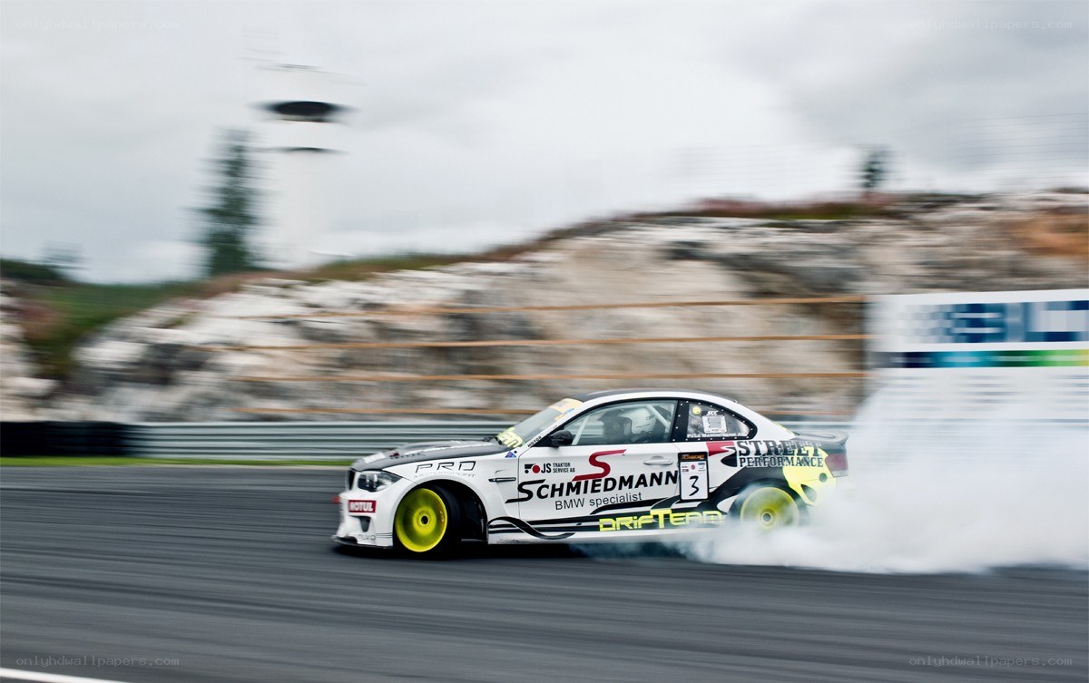 drifting race car on track
