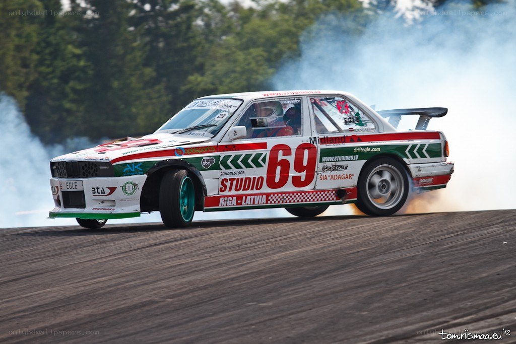 Drifting race car on track