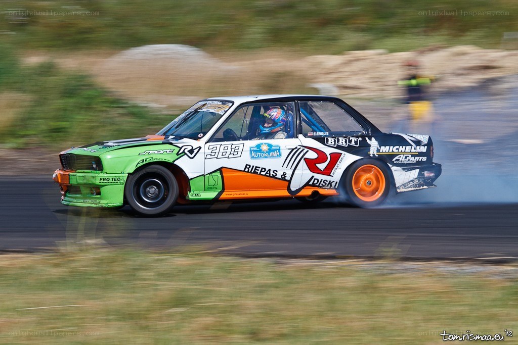 Drifting race car on track