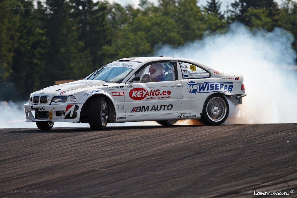 Drifting race car on track
