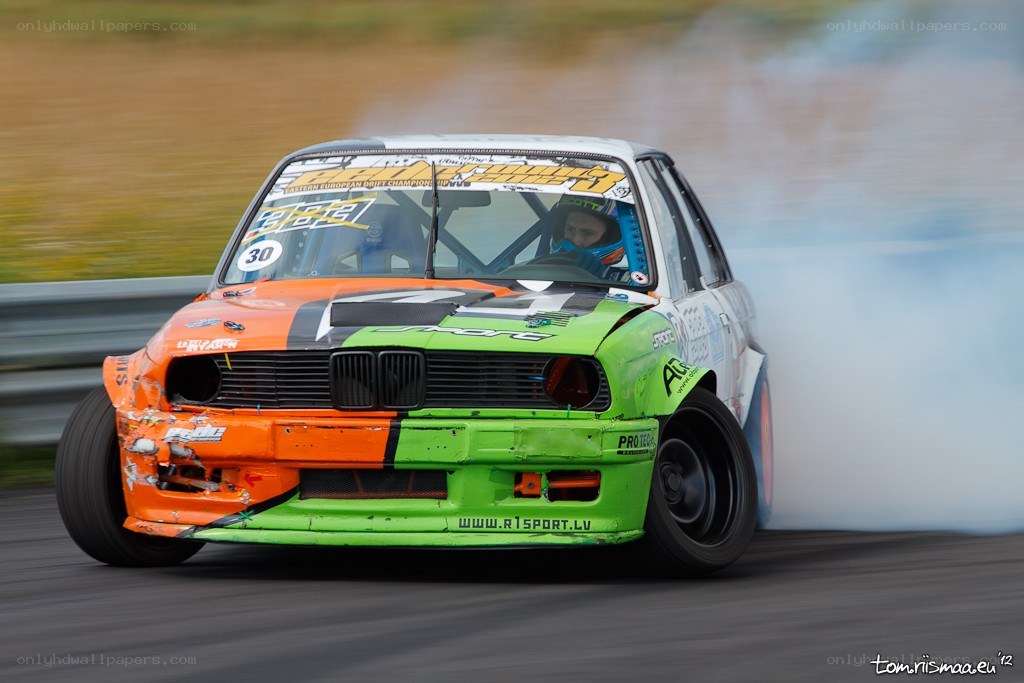 Drifting race car on track
