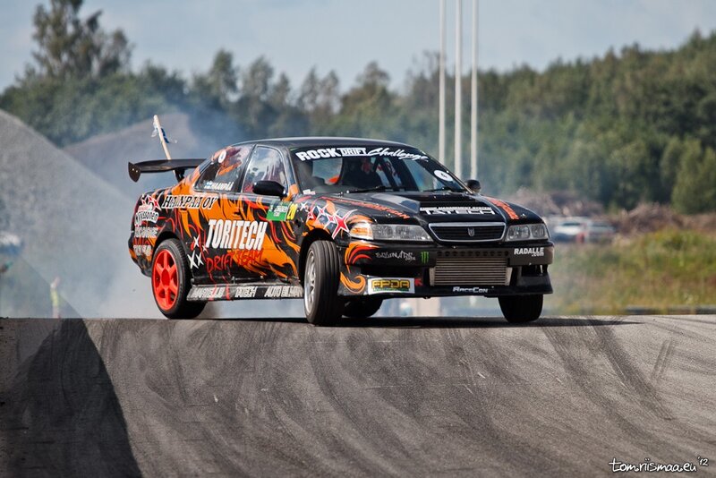 Drifting race car on track