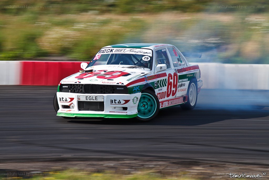 Drifting race car on track