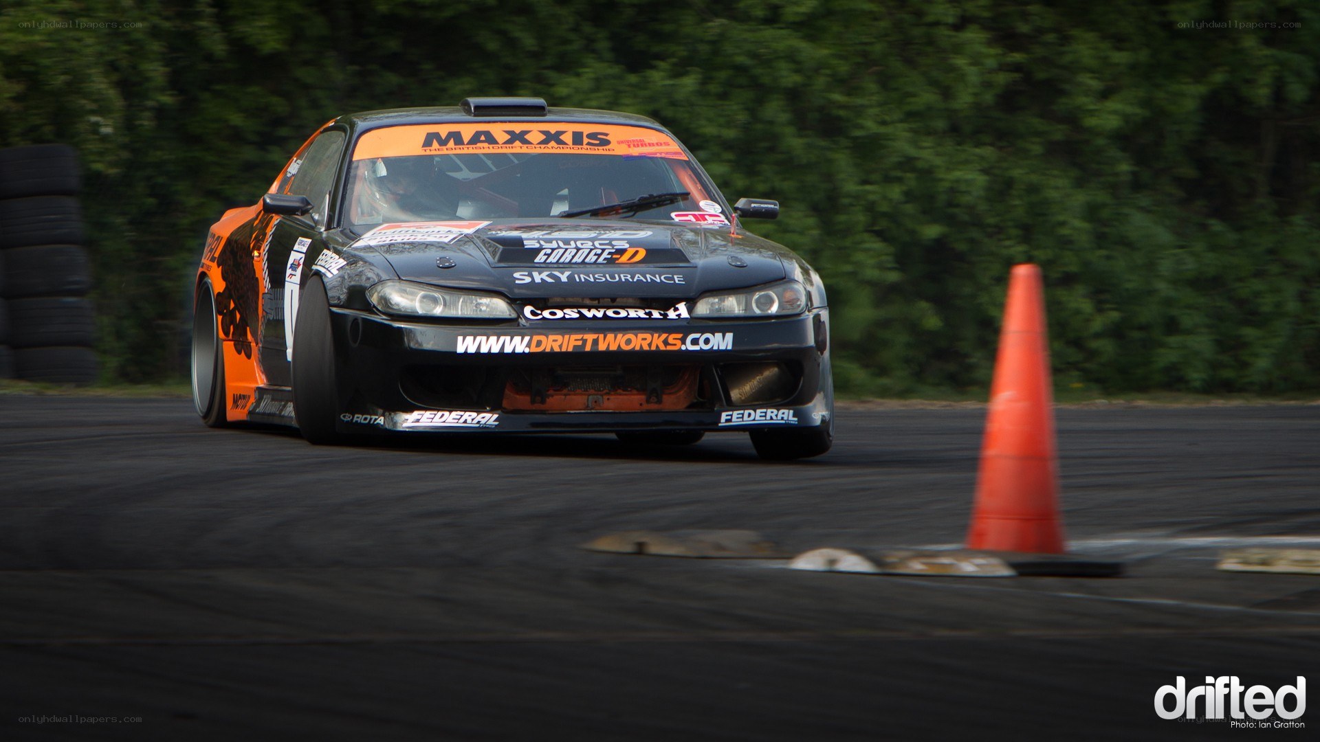 drifting race car on track