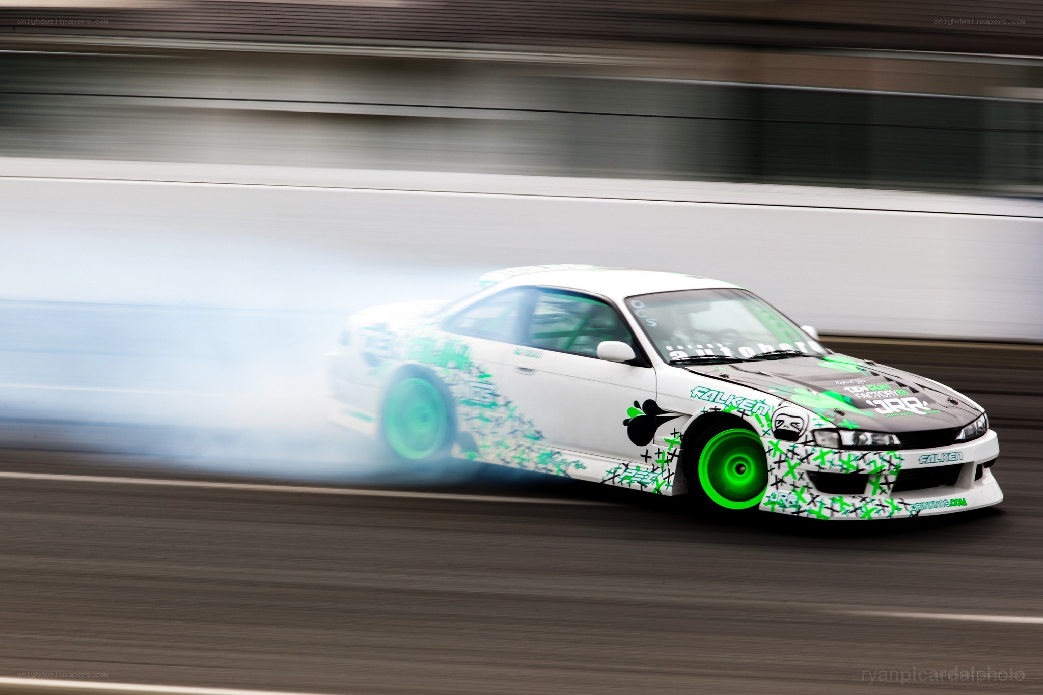 drifting race car on track