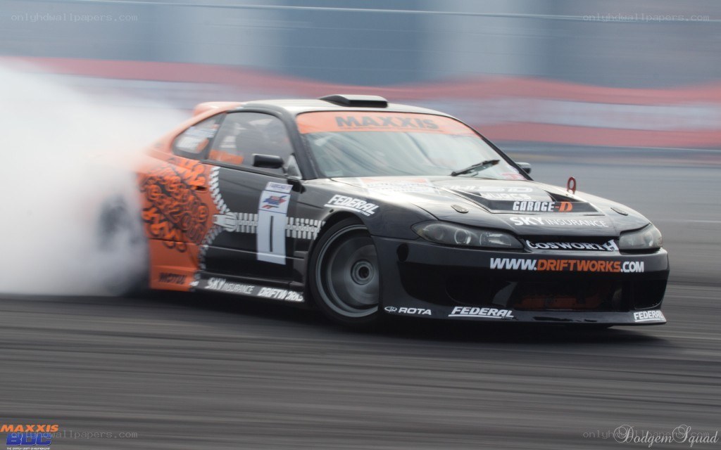 drifting race car on track