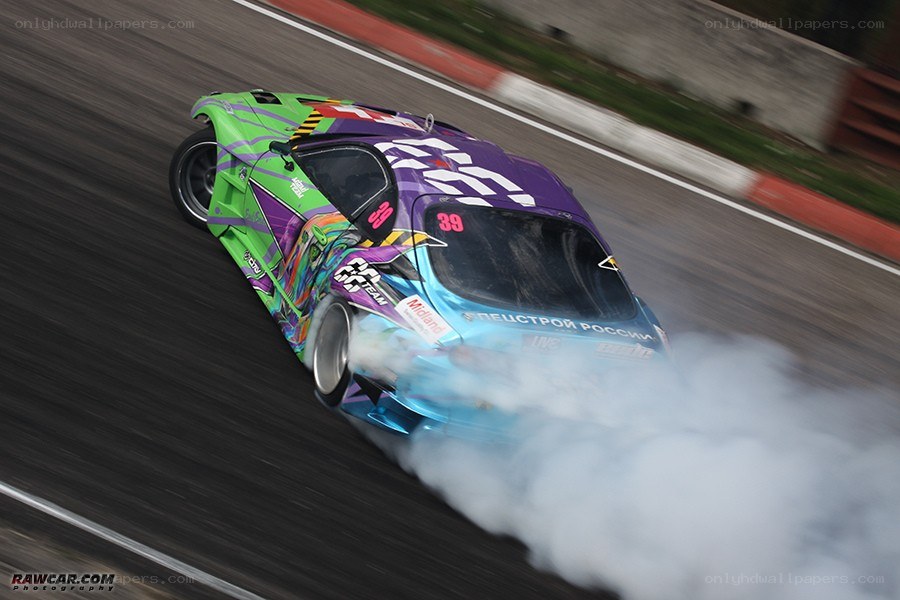 drifting race car on track