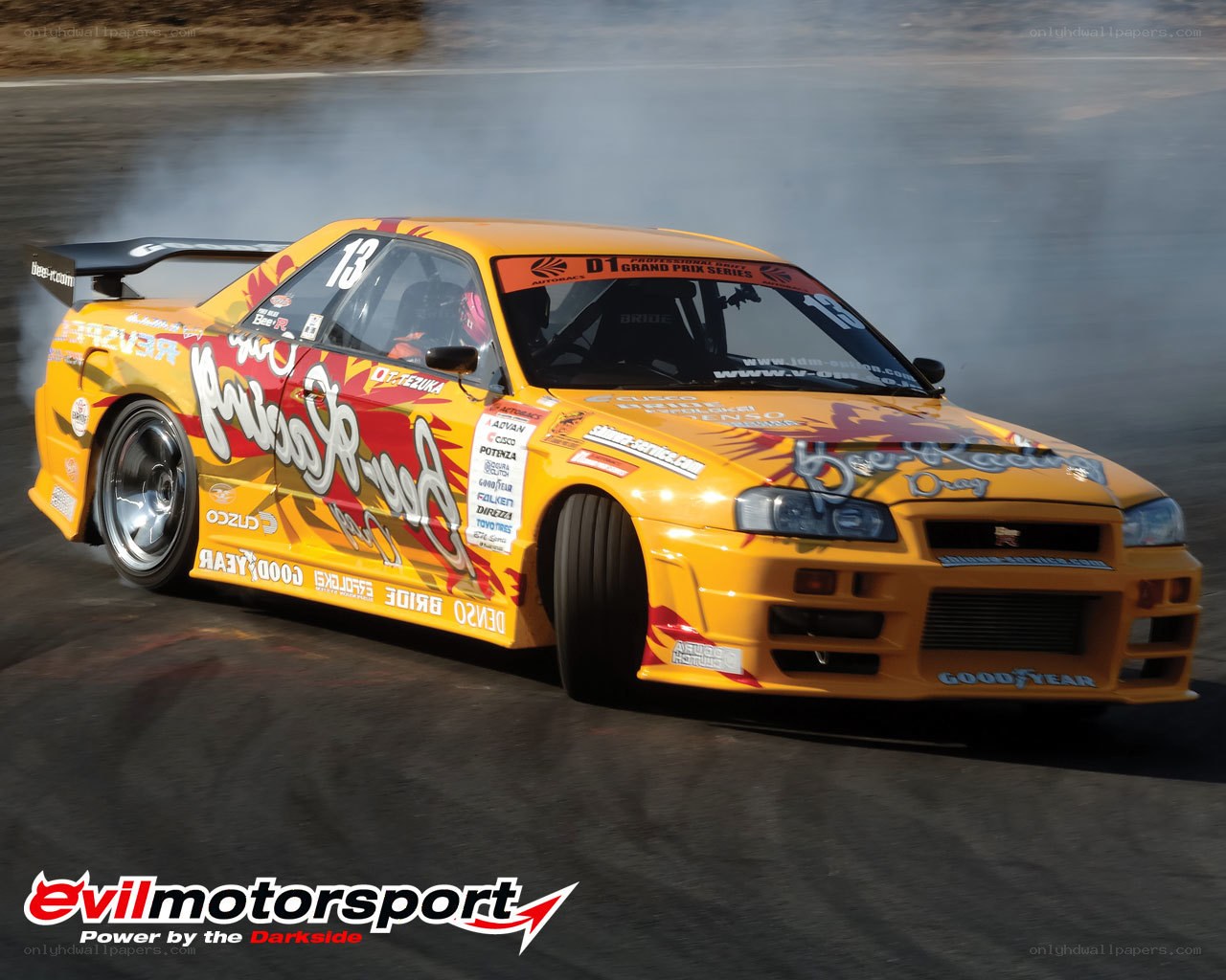 drifting race car on track