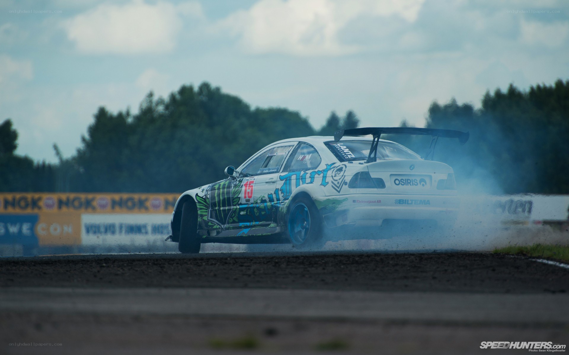drifting race car on track