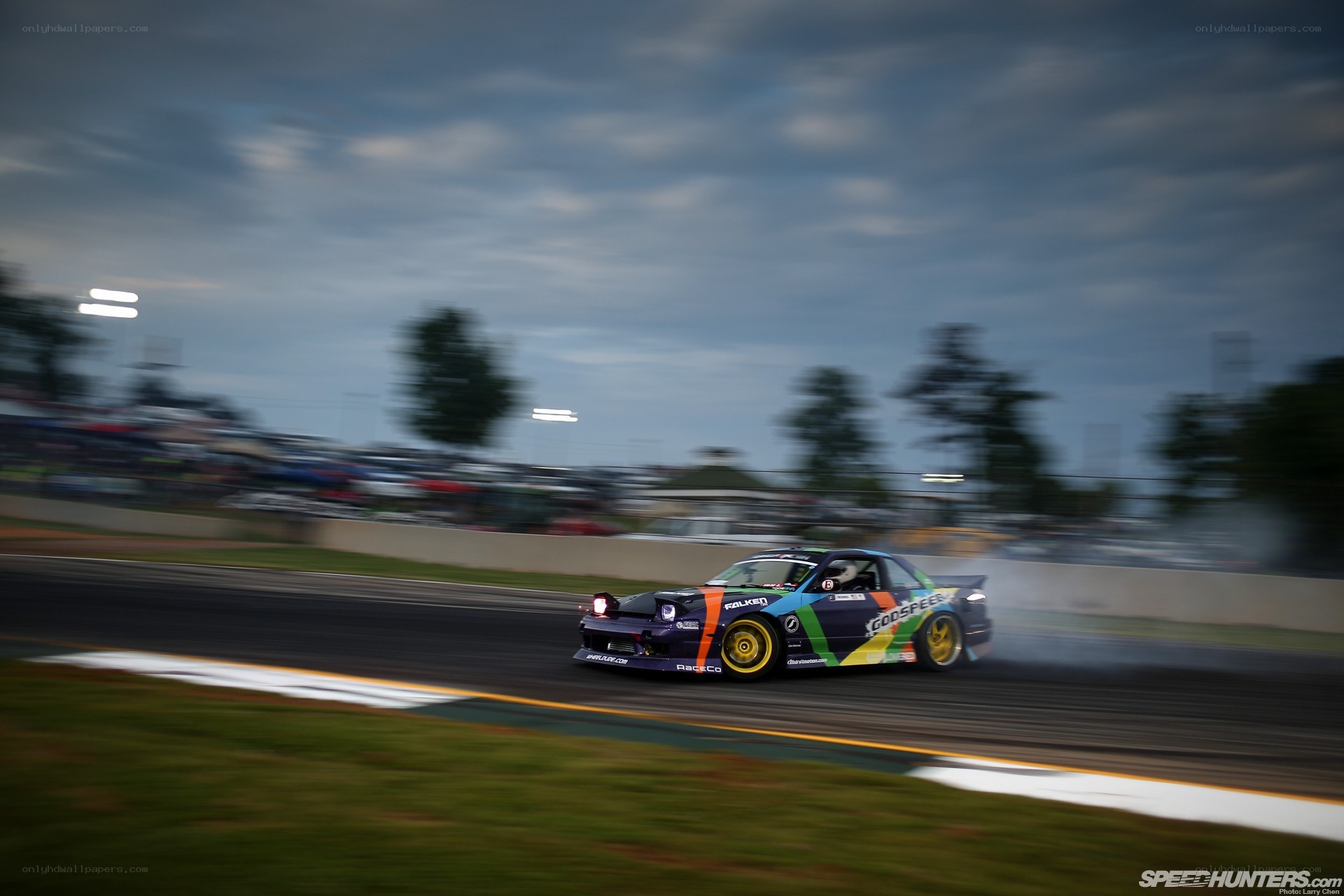 drifting race car on track