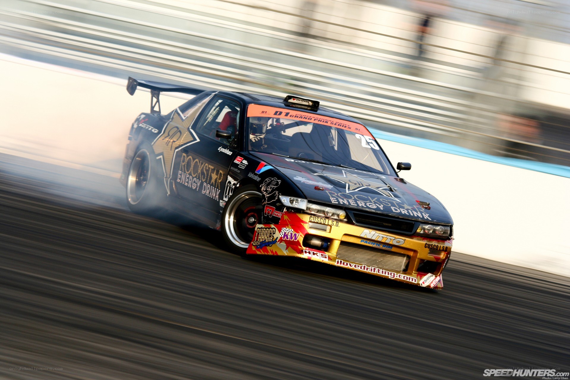 drifting race car on track