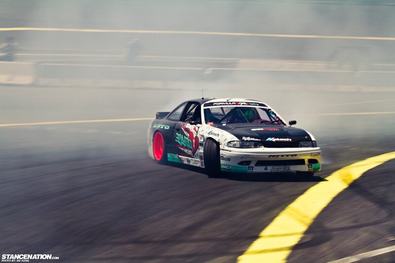 drifting race car on track