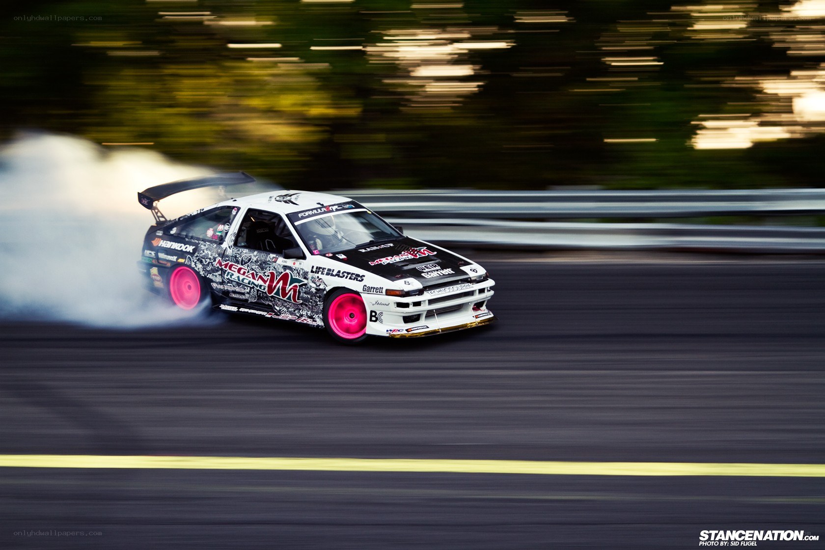 drifting race car on track