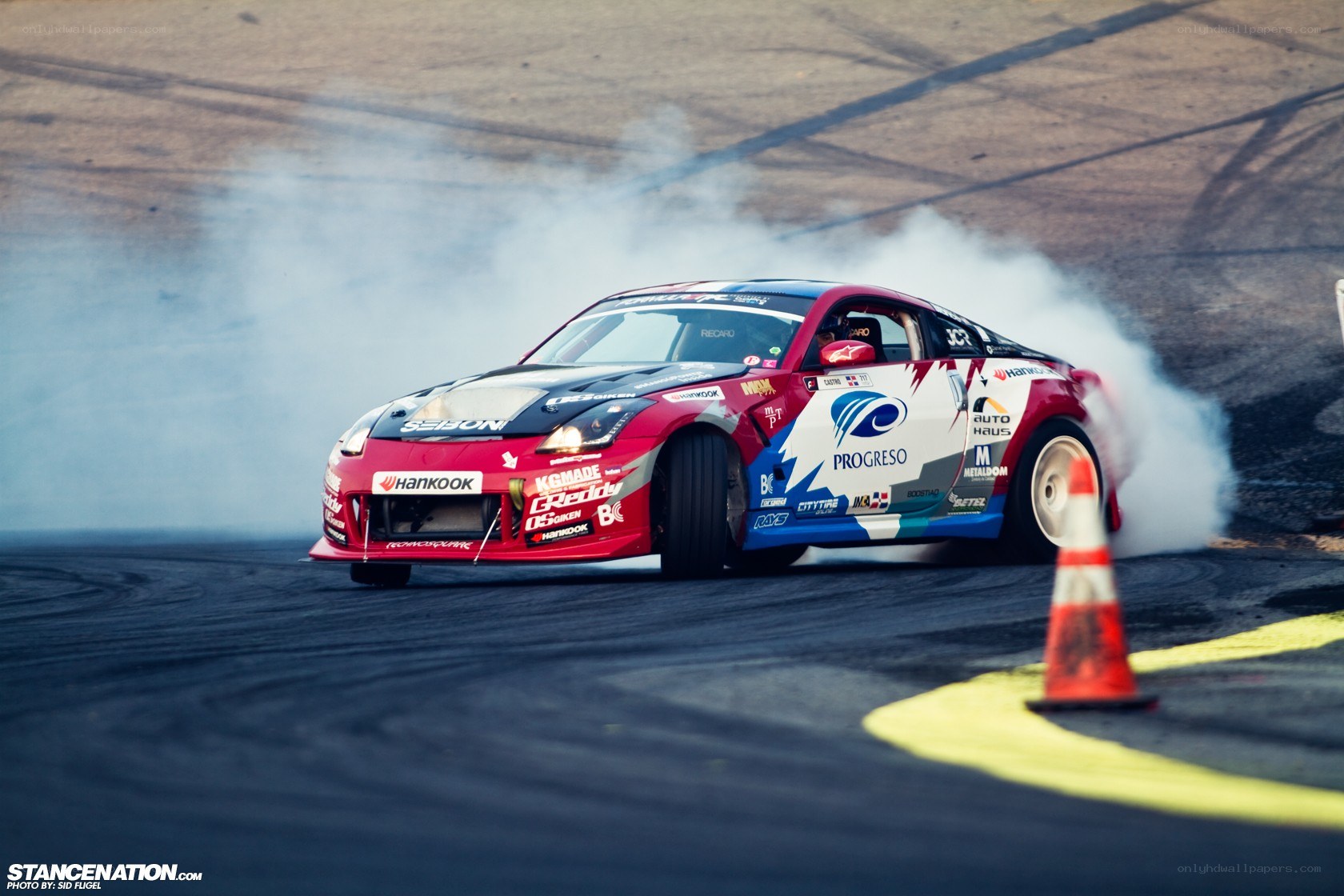 Drifting race car on track