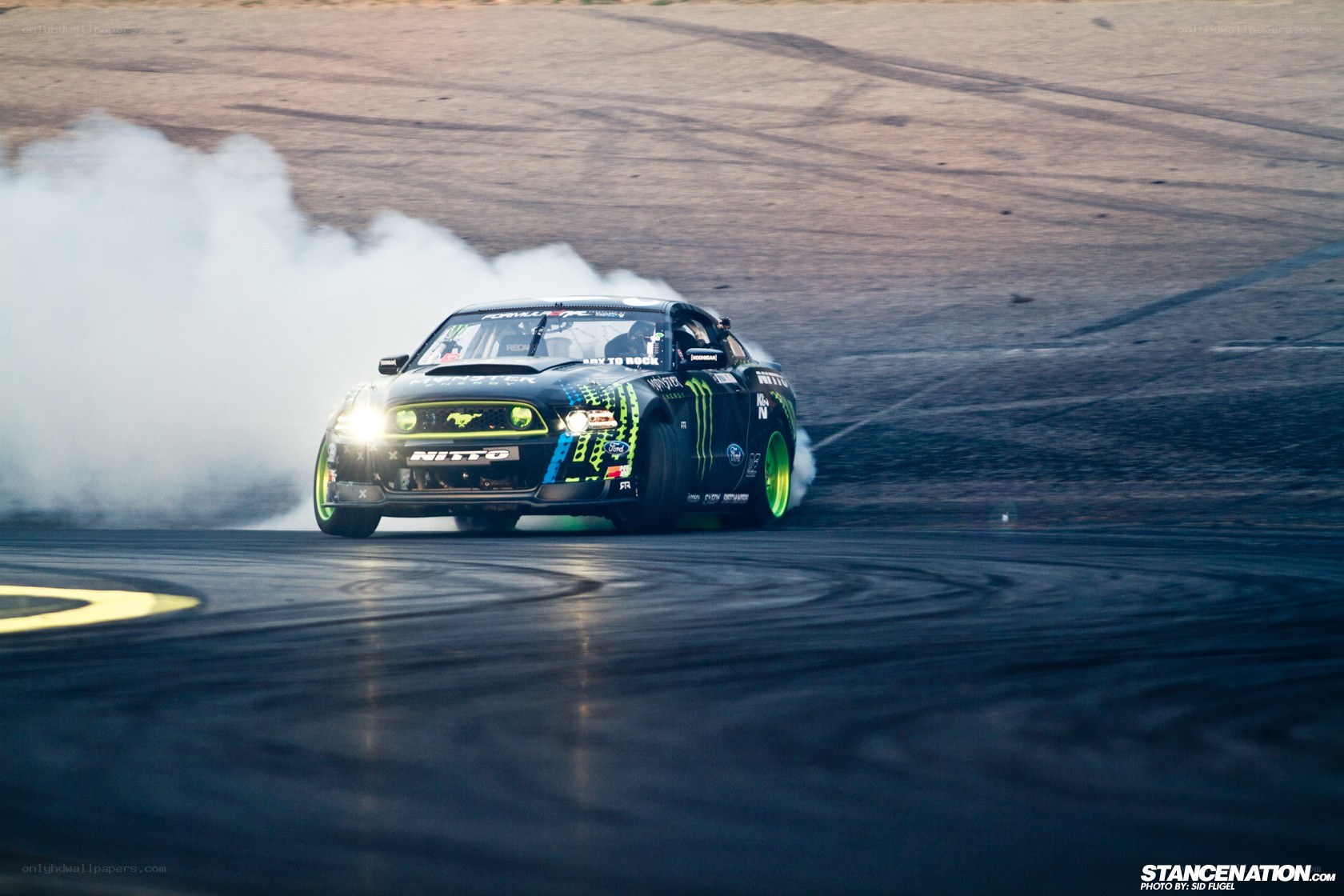 drifting race car on track