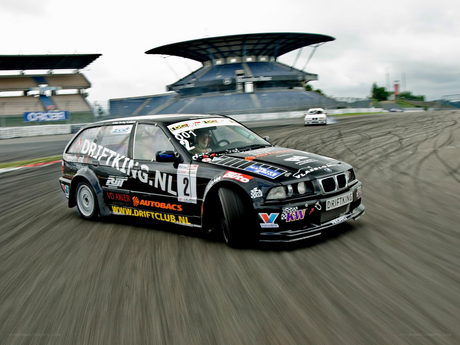 Drifting race car on track