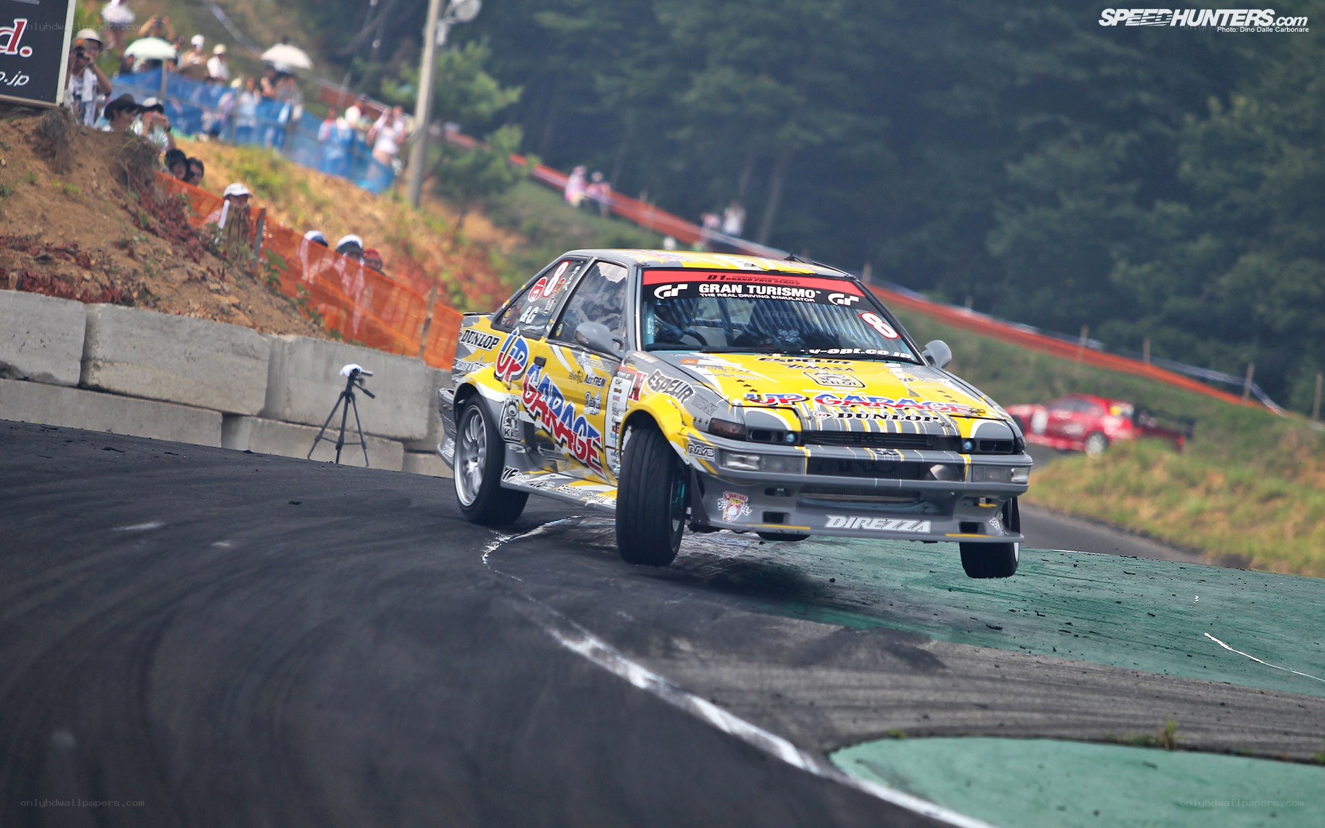 drifting race car on track