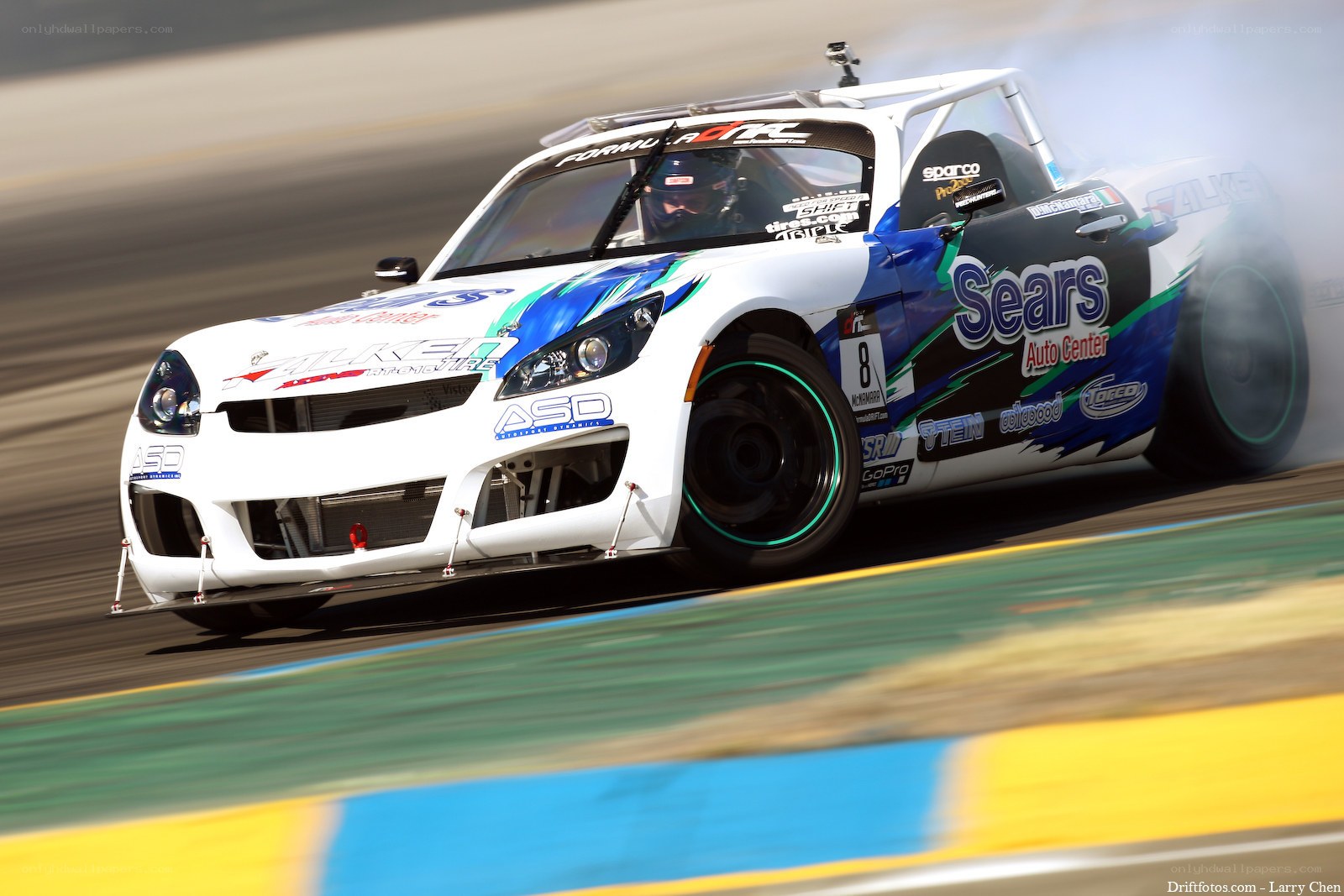 drifting race car on track