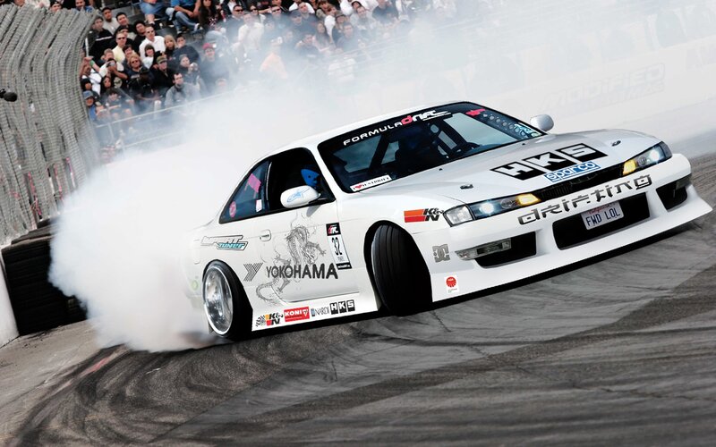 drifting race car on track