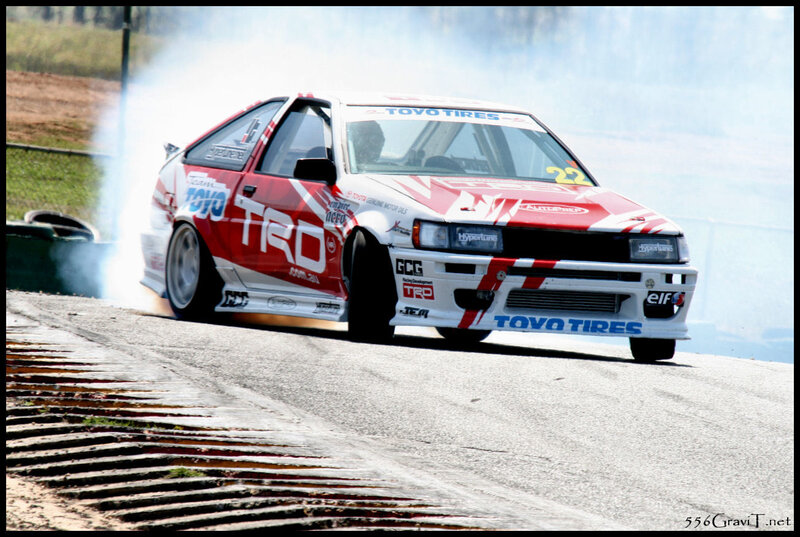 Drifting race car on track