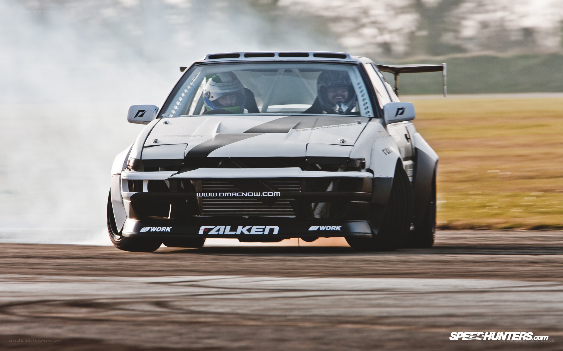 drifting race car on track