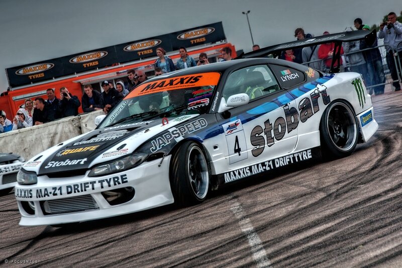 Drifting race car on track