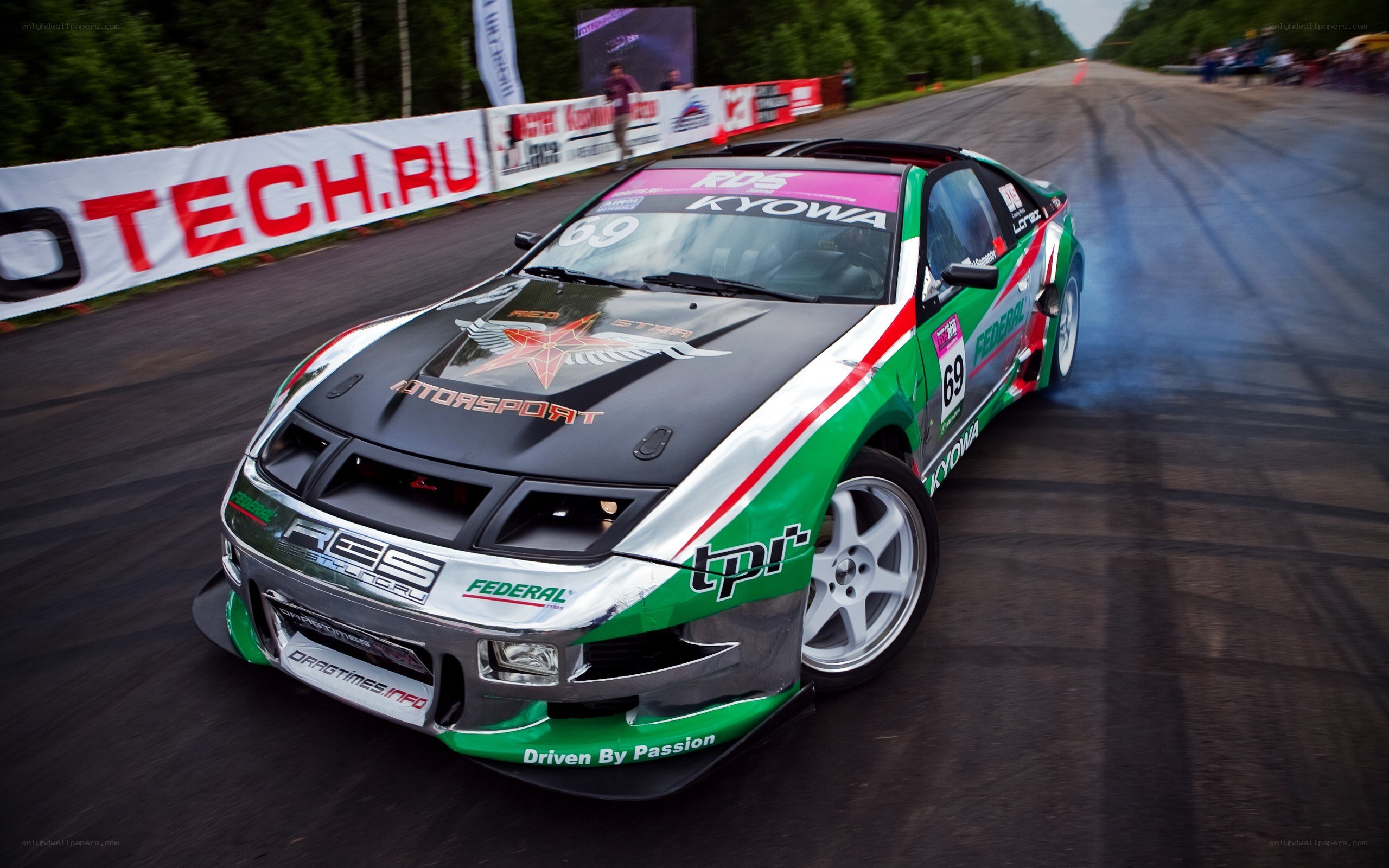 Drifting race car on track