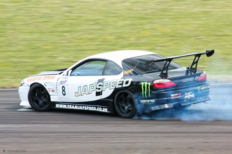 drifting race car on track
