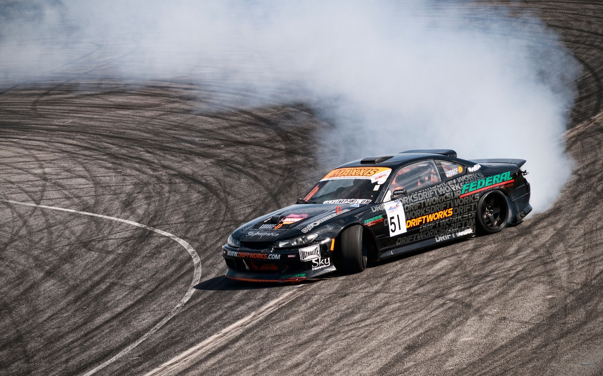 Drifting race car on track