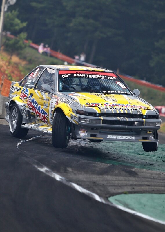 drifting race car on track