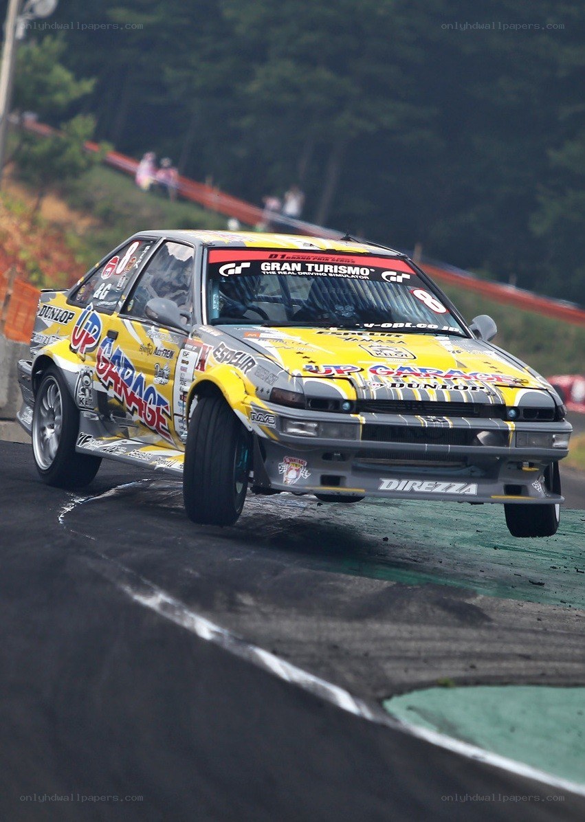 drifting race car on track