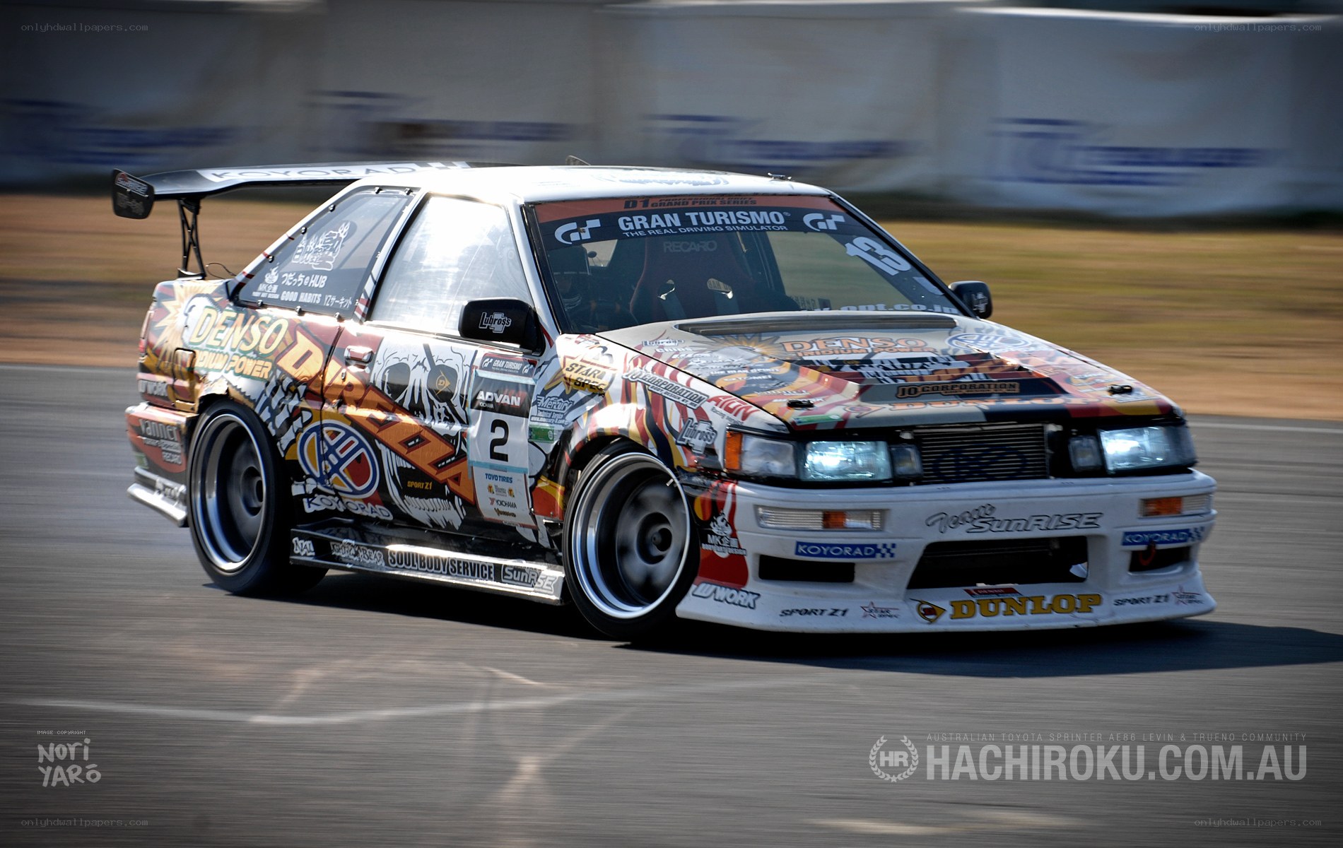 drifting race car on track