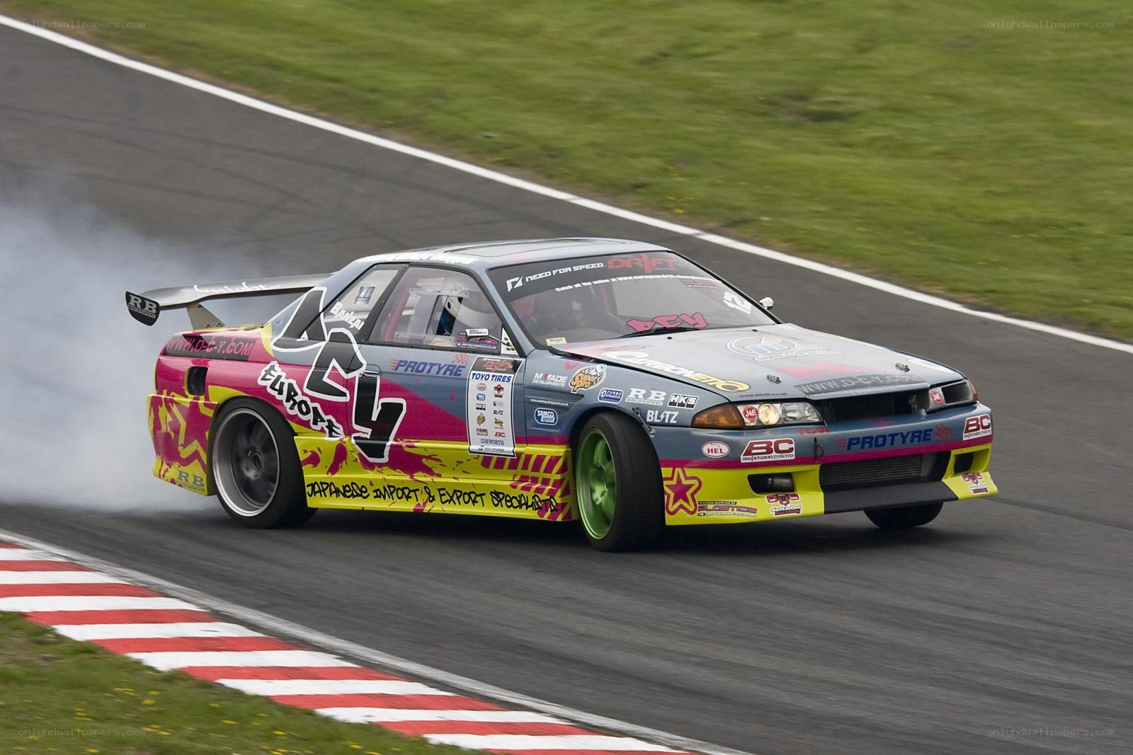 Drifting race car on track